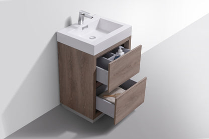 Bliss 24" Floor-Mount Modern Bathroom Vanity - Butternut