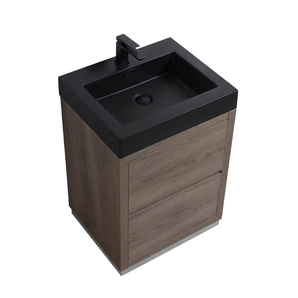 Bliss 24" Floor-Mount Modern Bathroom Vanity - Butternut