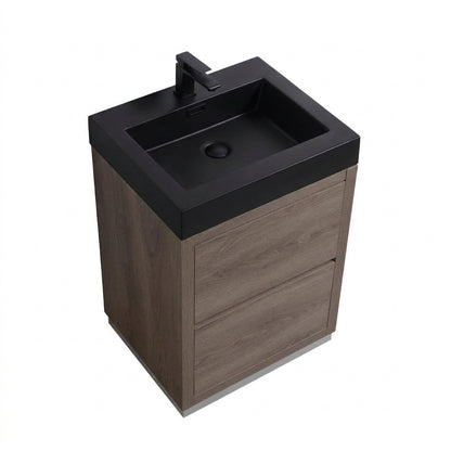 Bliss 24" Floor-Mount Modern Bathroom Vanity - Butternut