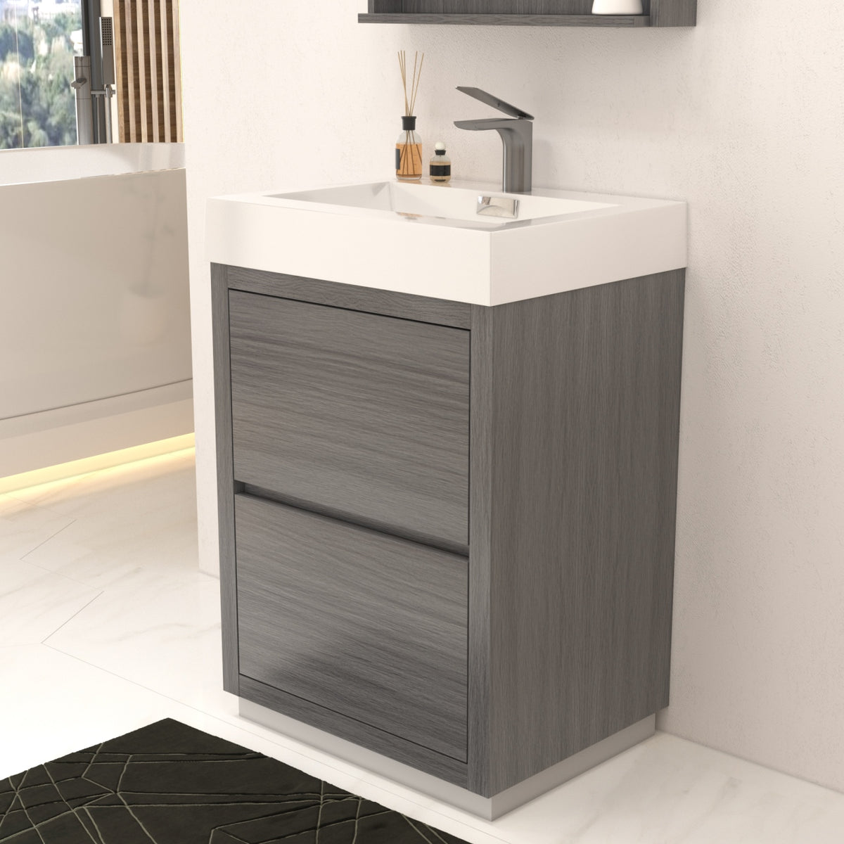 Bliss 24" Floor-Mount Modern Bathroom Vanity - Vulcan Ash Grey