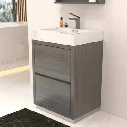 Bliss 24" Floor-Mount Modern Bathroom Vanity - Vulcan Ash Grey