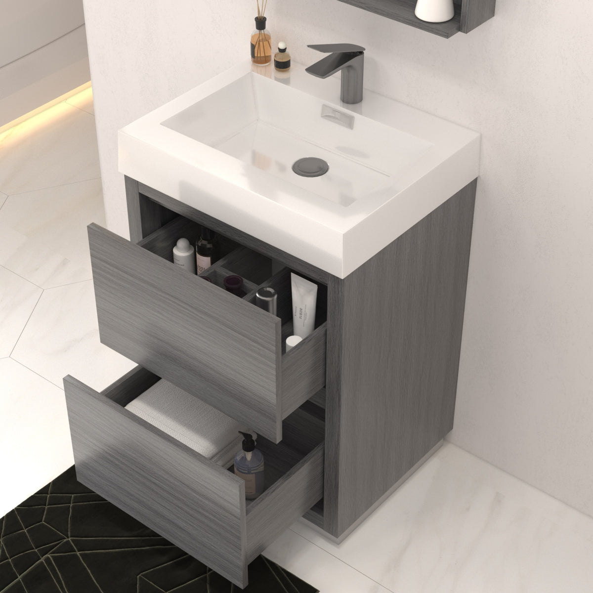 Bliss 24" Floor-Mount Modern Bathroom Vanity - Vulcan Ash Grey