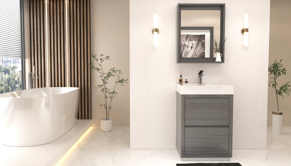 Bliss 24" Floor-Mount Modern Bathroom Vanity - Vulcan Ash Grey