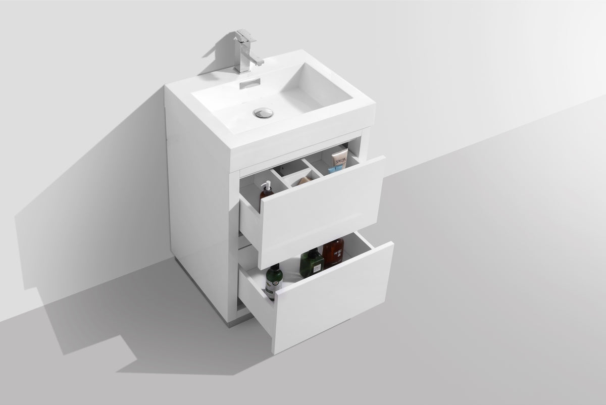 Bliss 24" Modern Floor Mount Bathroom Vanity – High Gloss White