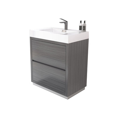 Bliss 30" Vulcan Ash Grey Floor Mount Modern Bathroom Vanity - Restock ETA Mid of Nov