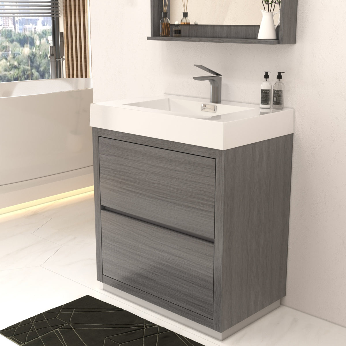 Bliss 30" Vulcan Ash Grey Floor Mount Modern Bathroom Vanity - Restock ETA Mid of Nov