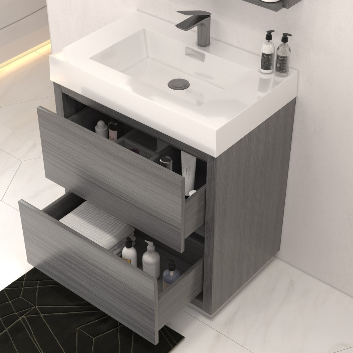 Bliss 30" Vulcan Ash Grey Floor Mount Modern Bathroom Vanity - Restock ETA Mid of Nov