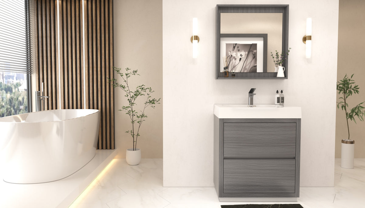 Bliss 30" Vulcan Ash Grey Floor Mount Modern Bathroom Vanity - Restock ETA Mid of Nov