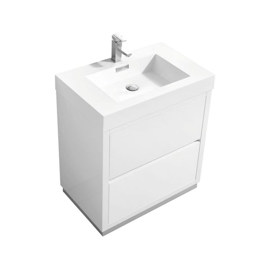 Bliss 30" Gloss White Floor Mount Modern Bathroom Vanity