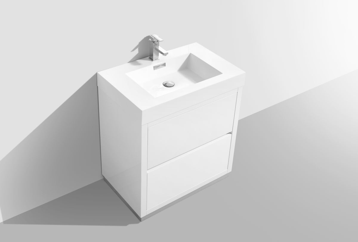 Bliss 30" Modern Floor Mount Bathroom Vanity – High Gloss White