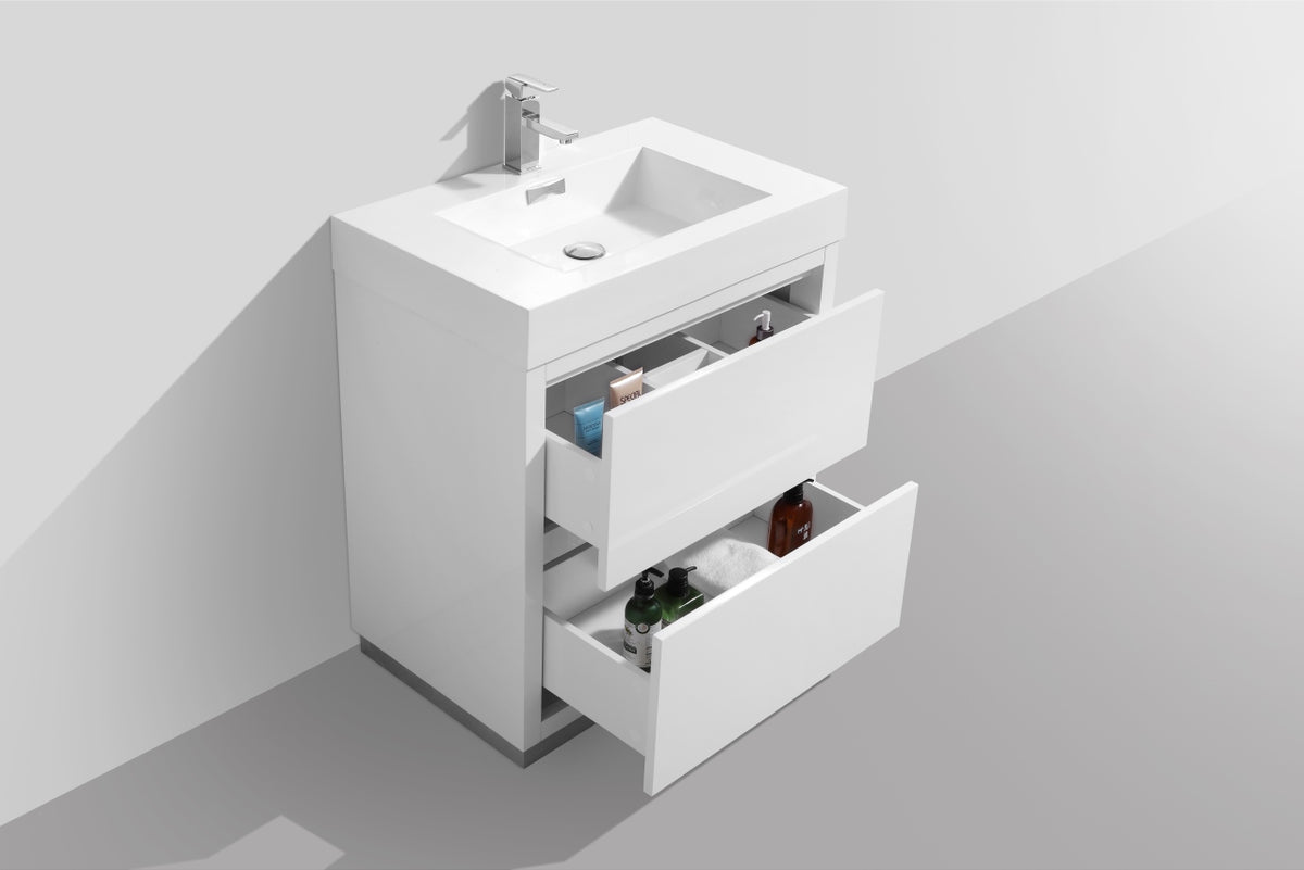 Bliss 30" Modern Floor Mount Bathroom Vanity – High Gloss White
