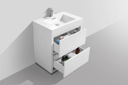 Bliss 30" Modern Floor Mount Bathroom Vanity – High Gloss White