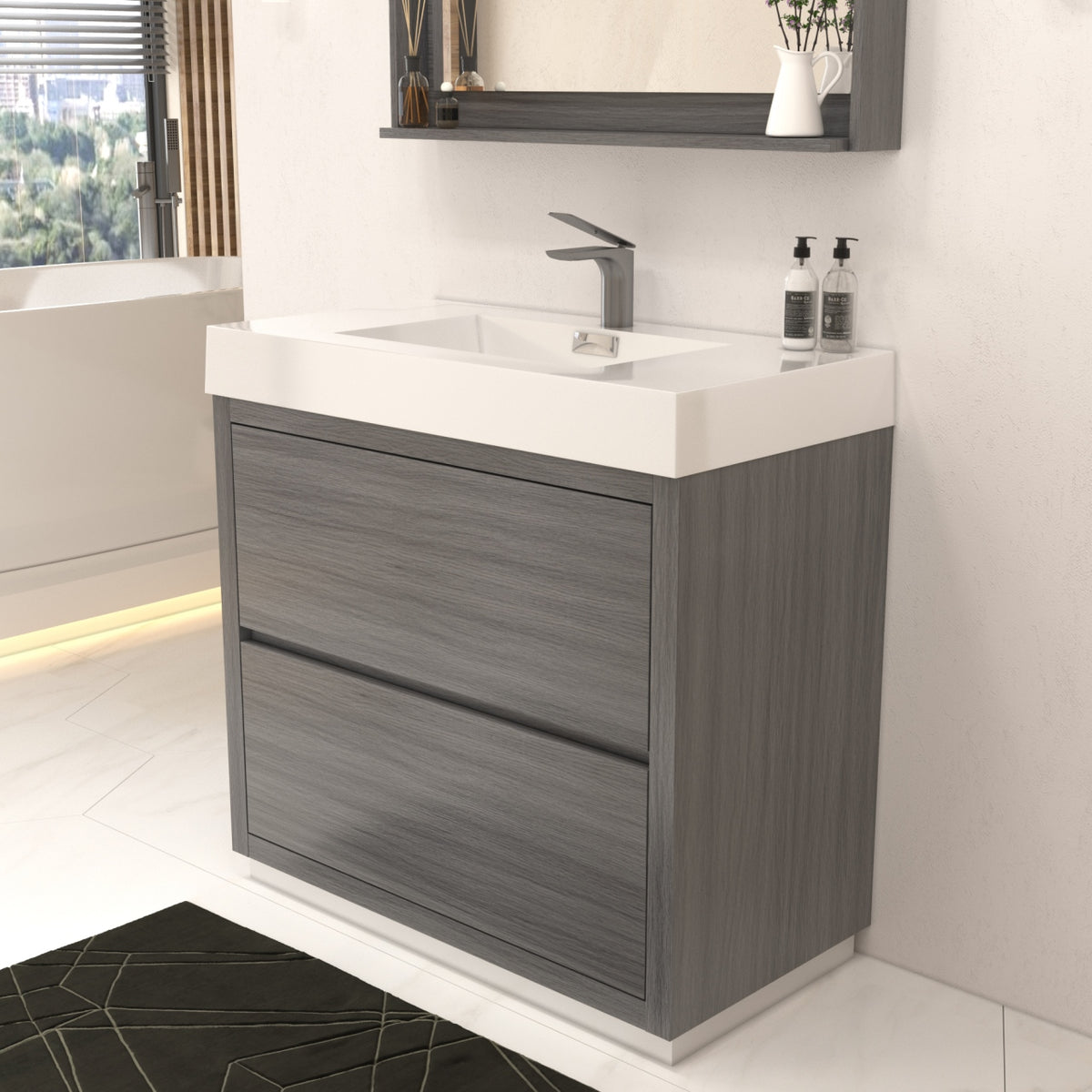 Bliss 36" Floor-Mount Modern Bathroom Vanity - Vulcan Ash Grey