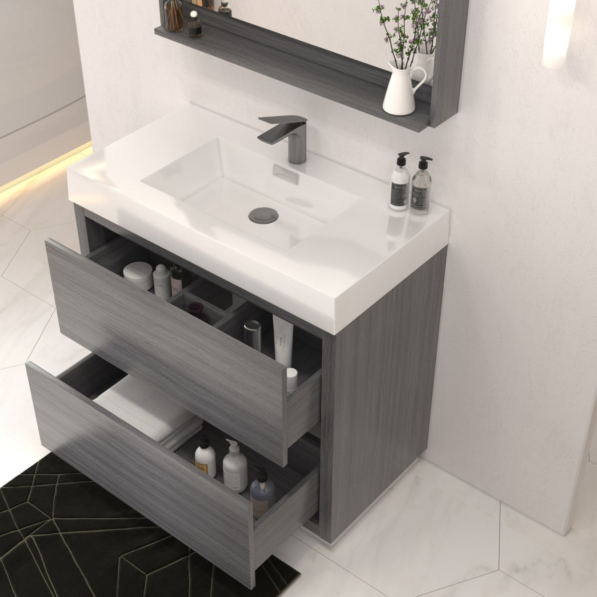Bliss 36" Floor-Mount Modern Bathroom Vanity - Vulcan Ash Grey