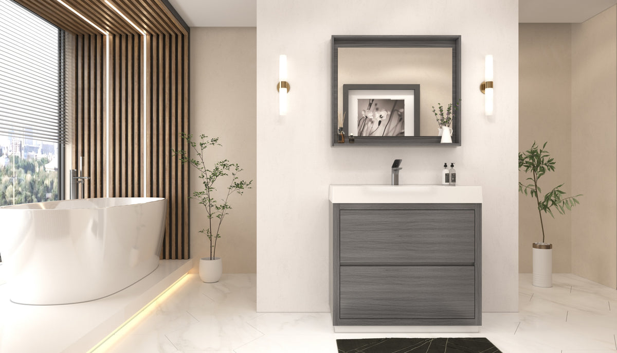 Bliss 36" Floor-Mount Modern Bathroom Vanity - Vulcan Ash Grey