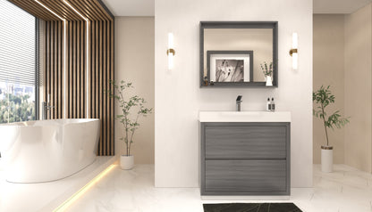 Bliss 36" Floor-Mount Modern Bathroom Vanity - Vulcan Ash Grey