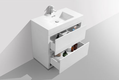 Bliss 36" Modern Floor Mount Bathroom Vanity – High Gloss White