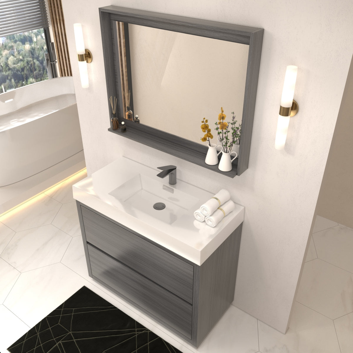 Bliss 40" Floor-Mount Modern Bathroom Vanity - Vulcan Ash Grey
