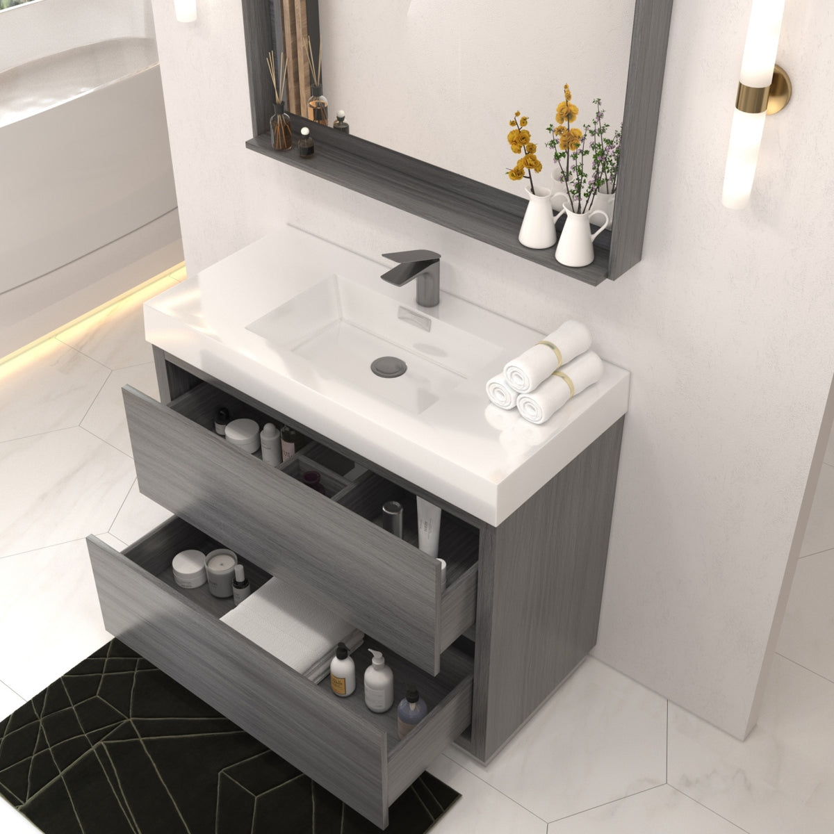 Bliss 40" Floor-Mount Modern Bathroom Vanity - Vulcan Ash Grey