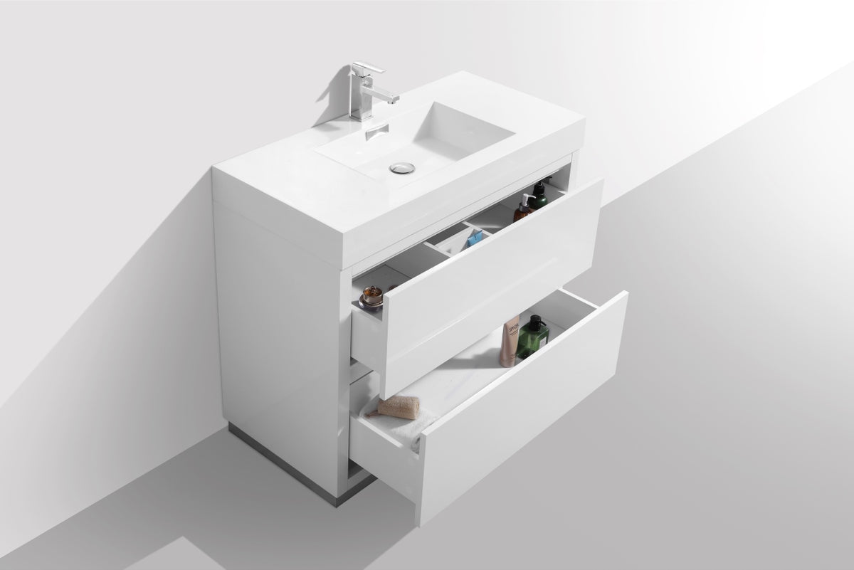 Bliss 40" High Gloss White Floor Mount Modern Bathroom Vanity