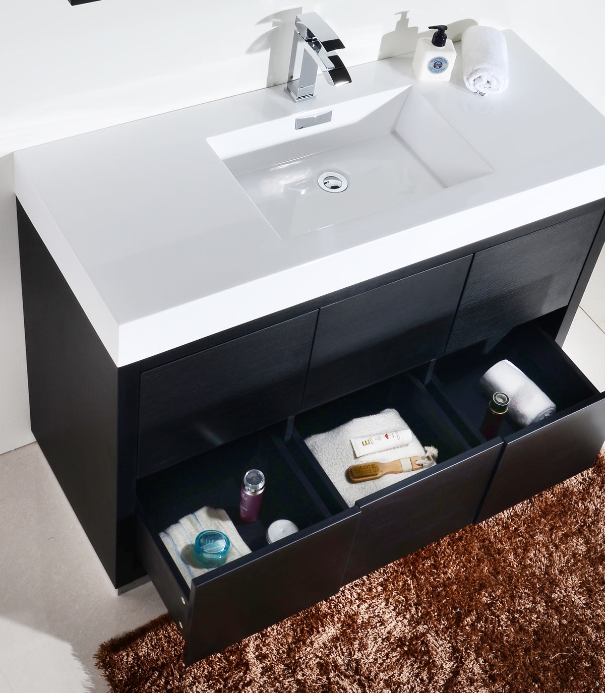 Bliss 48" Single Sink Floor Mount Modern Bathroom Vanity - Wood Black