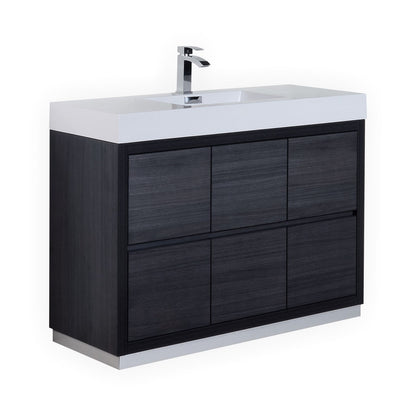 Bliss 48" Single Sink Floor Mount Modern Bathroom Vanity - Grey Oak