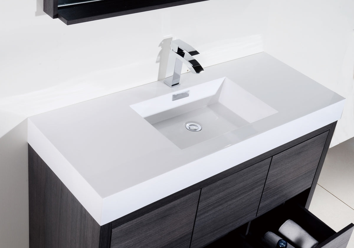 Bliss 48" Single Sink Floor Mount Modern Bathroom Vanity - Grey Oak