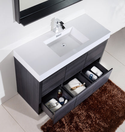 Bliss 48" Single Sink Floor Mount Modern Bathroom Vanity - Grey Oak