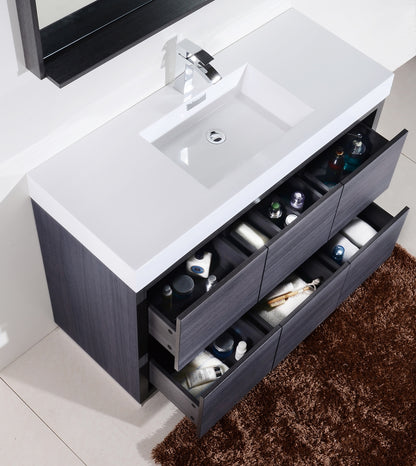 Bliss 48" Single Sink Floor Mount Modern Bathroom Vanity - Grey Oak