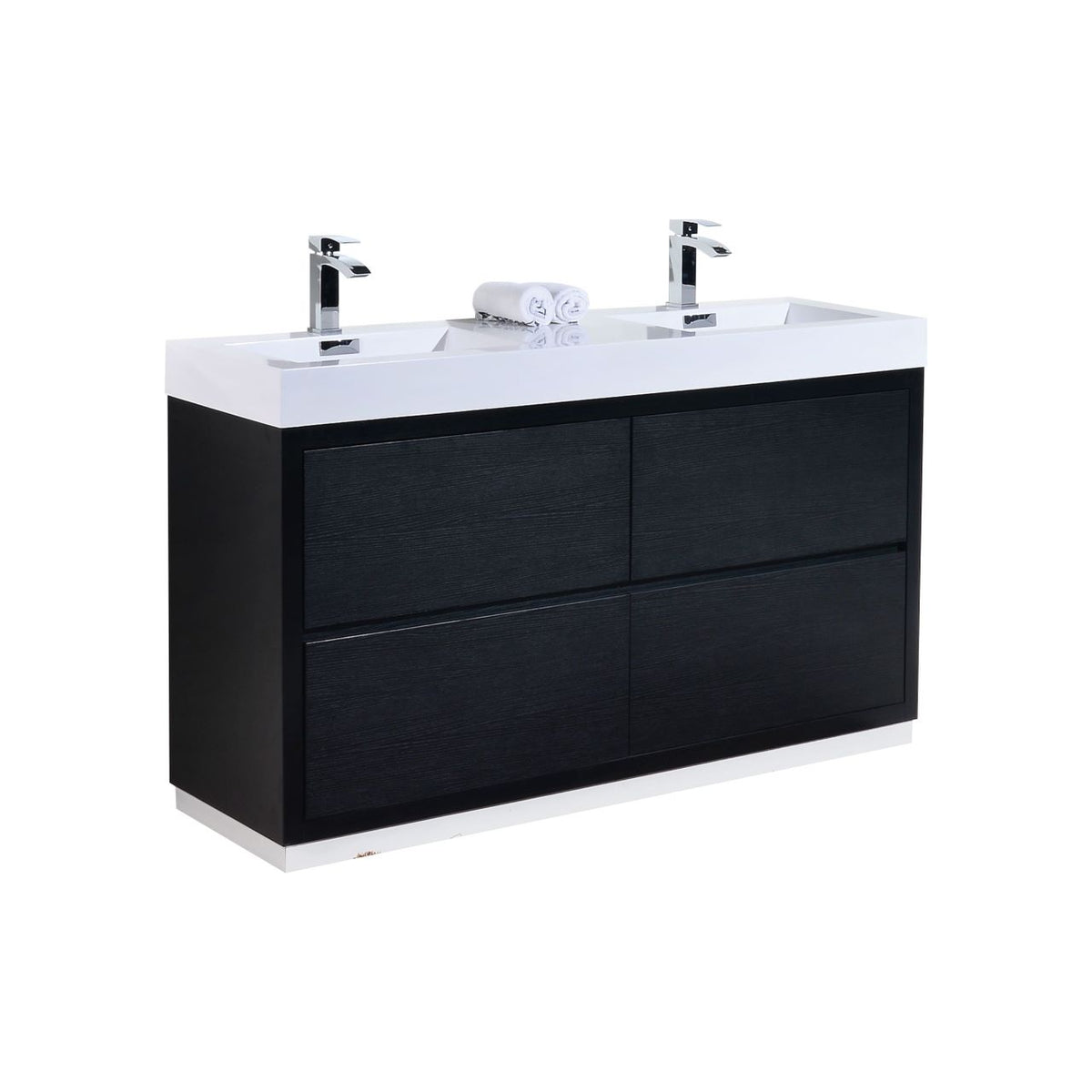 Bliss 60" Black Double Sinks Floor Mount Modern Bathroom Vanity