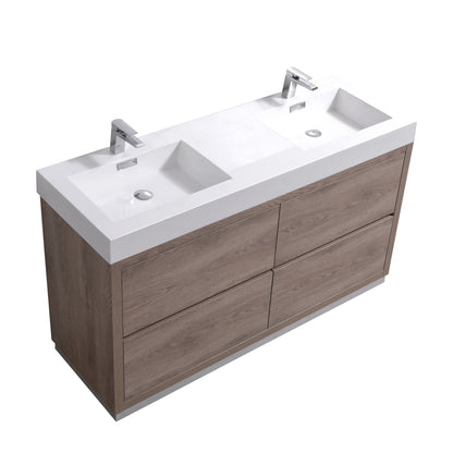 Bliss 60" Double Sink Modern Floor Mount Bathroom Vanity – Butternut