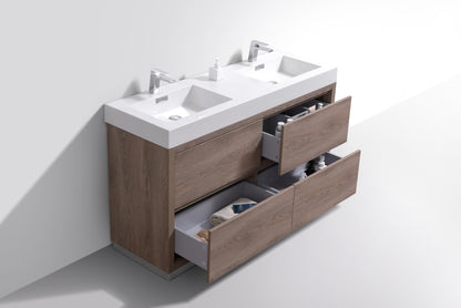 Bliss 60" Double Sink Modern Floor Mount Bathroom Vanity – Butternut
