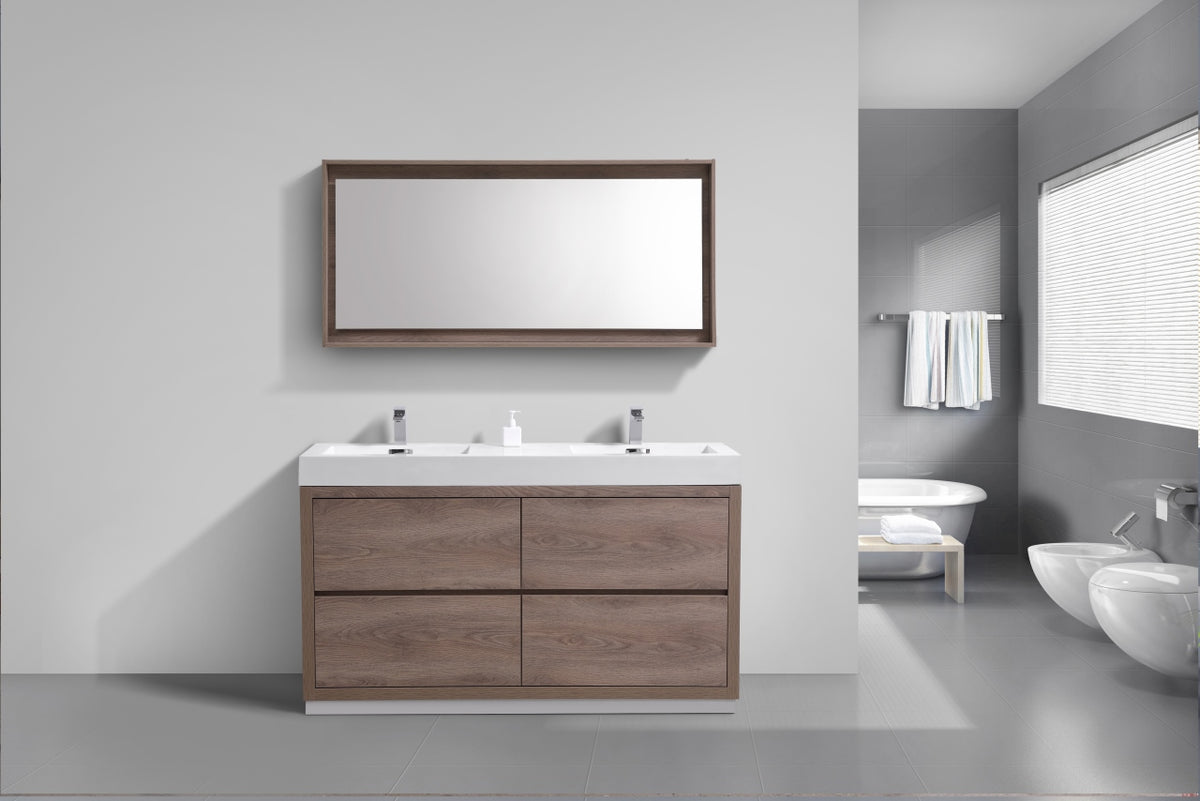 Bliss 60" Double Sink Modern Floor Mount Bathroom Vanity – Butternut