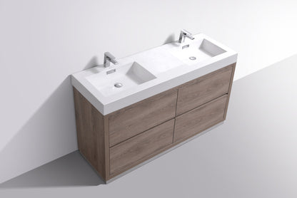 Bliss 60" Double Sink Modern Floor Mount Bathroom Vanity – Butternut