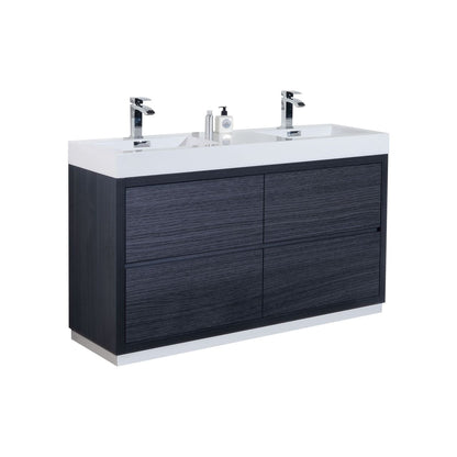 Bliss 60" Gray Oak Floor Mount Modern Bathroom Vanity