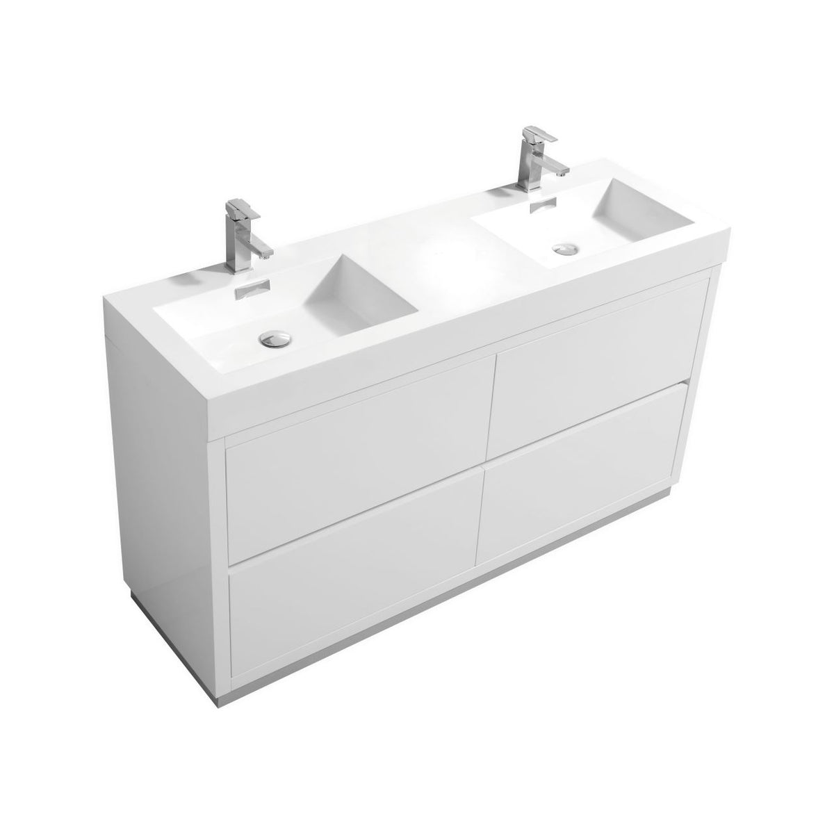 Bliss 60" High Gloss White Floor Mount Modern Bathroom Vanity