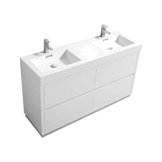 Bliss 60" High Gloss White Floor Mount Modern Bathroom Vanity