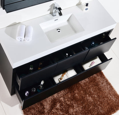 Bliss 60" Single Sink Floor Mount Modern Bathroom Vanity - Wood Black
