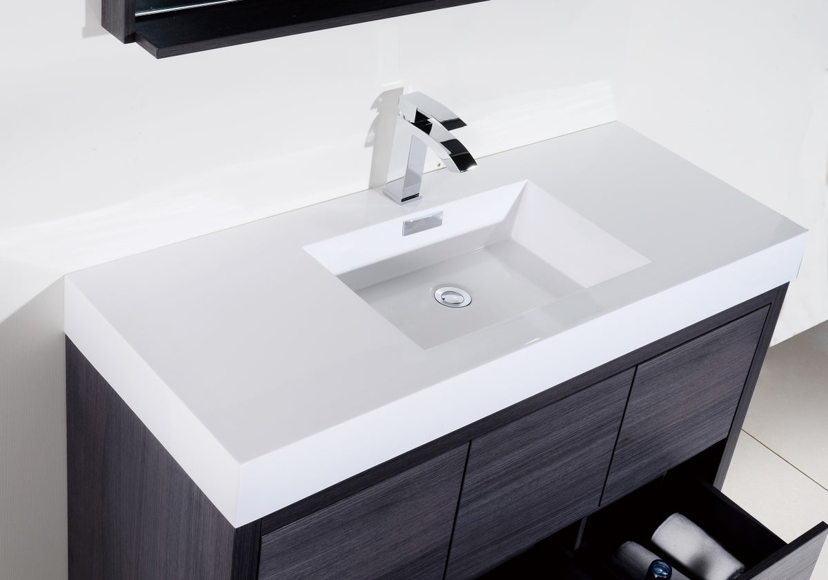 Bliss 60" Single Sink Floor Mount Modern Bathroom Vanity - Grey Oak
