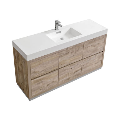 Bliss 60" Modern Single Sink Floor Mount Bathroom Vanity – Nature Wood