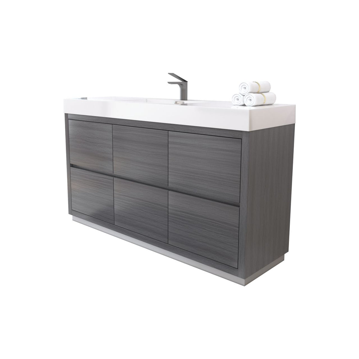 Bliss 60" Single Sink Floor Mount Modern Bathroom Vanity - Vulcan Ash Grey