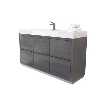 Bliss 60" Single Sink Floor Mount Modern Bathroom Vanity - Vulcan Ash Grey