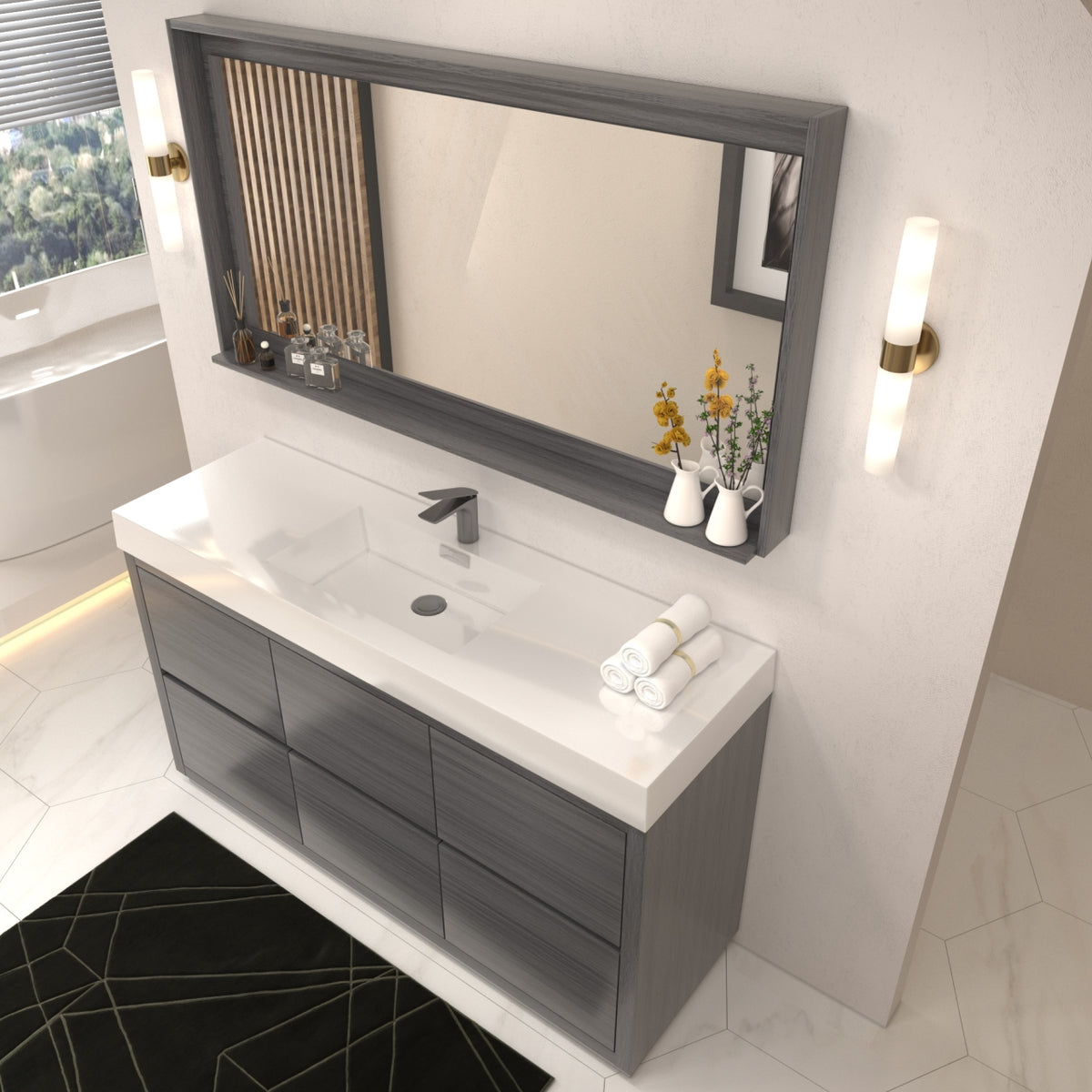 Bliss 60" Single Sink Floor Mount Modern Bathroom Vanity - Vulcan Ash Grey