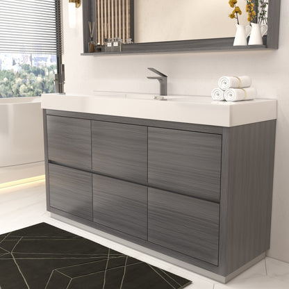 Bliss 60" Single Sink Floor Mount Modern Bathroom Vanity - Vulcan Ash Grey