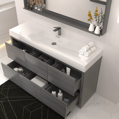 Bliss 60" Single Sink Floor Mount Modern Bathroom Vanity - Vulcan Ash Grey