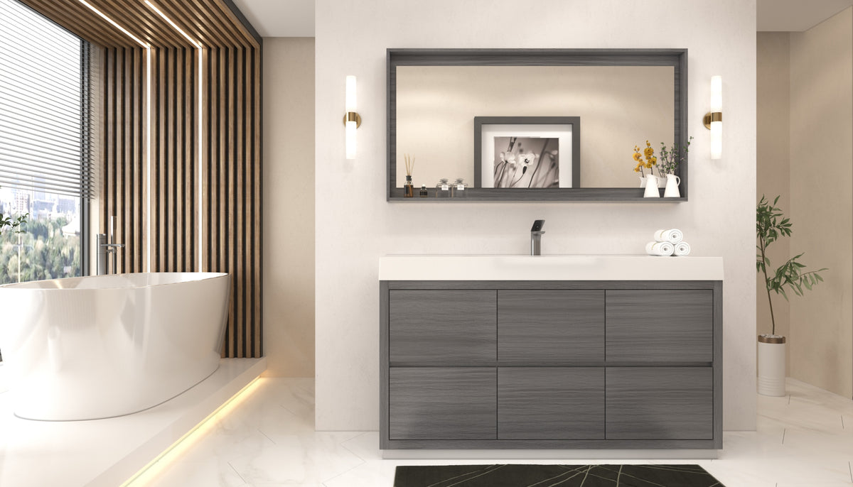Bliss 60" Single Sink Floor Mount Modern Bathroom Vanity - Vulcan Ash Grey