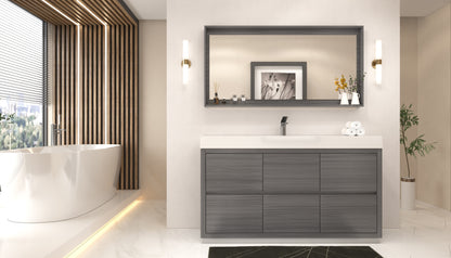 Bliss 60" Single Sink Floor Mount Modern Bathroom Vanity - Vulcan Ash Grey