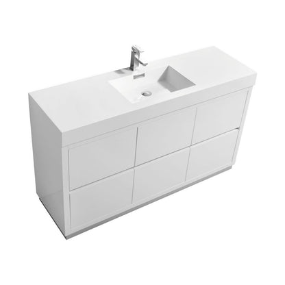 Bliss 60" Single Sink Floor Mount Modern Bathroom Vanity – High Gloss White