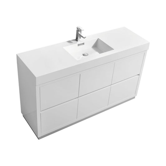 Bliss 60"  Single Sink Floor Mount High Gloss White Modern Bathroom Vanity