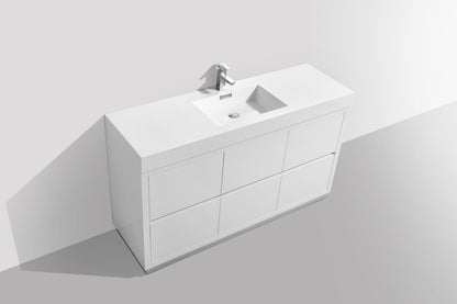 Bliss 60" Single Sink Floor Mount Modern Bathroom Vanity – High Gloss White